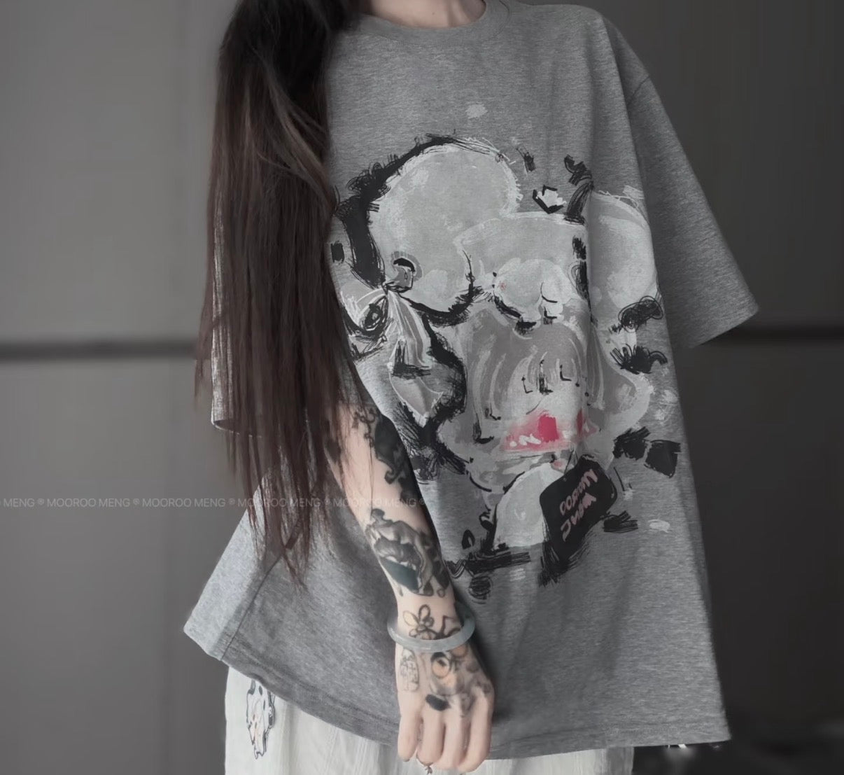 (Pre-Order) Jiangjiang Original New "It's Me, the Little Mouse" – Hand-Drawn Style Print, Combed Cotton Crew-Neck T-Shirt