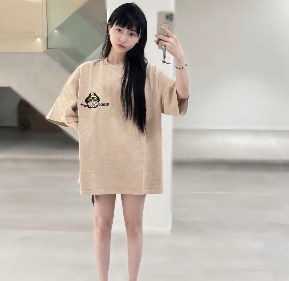 (Pre-Order) Heavyweight Loose-Fit Yellow Cotton Crew-Neck T-Shirt with Helicopter Embroidery (Slub Cotton)