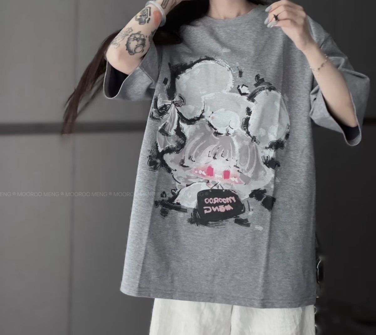 (Pre-Order) Jiangjiang Original New "It's Me, the Little Mouse" – Hand-Drawn Style Print, Combed Cotton Crew-Neck T-Shirt