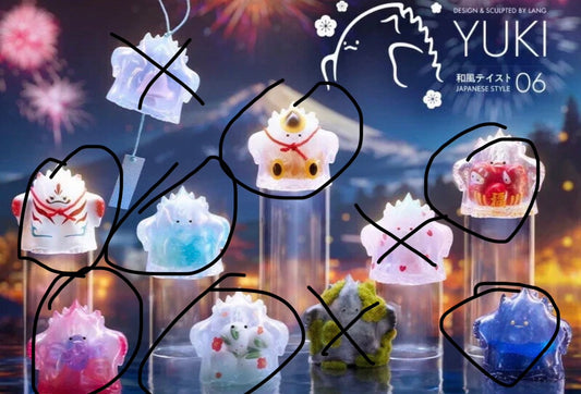 Annie-2 hirono pin
2 sets of each color yuki mini beans(3 types)
1 of each yuki Japanese (circled ones)