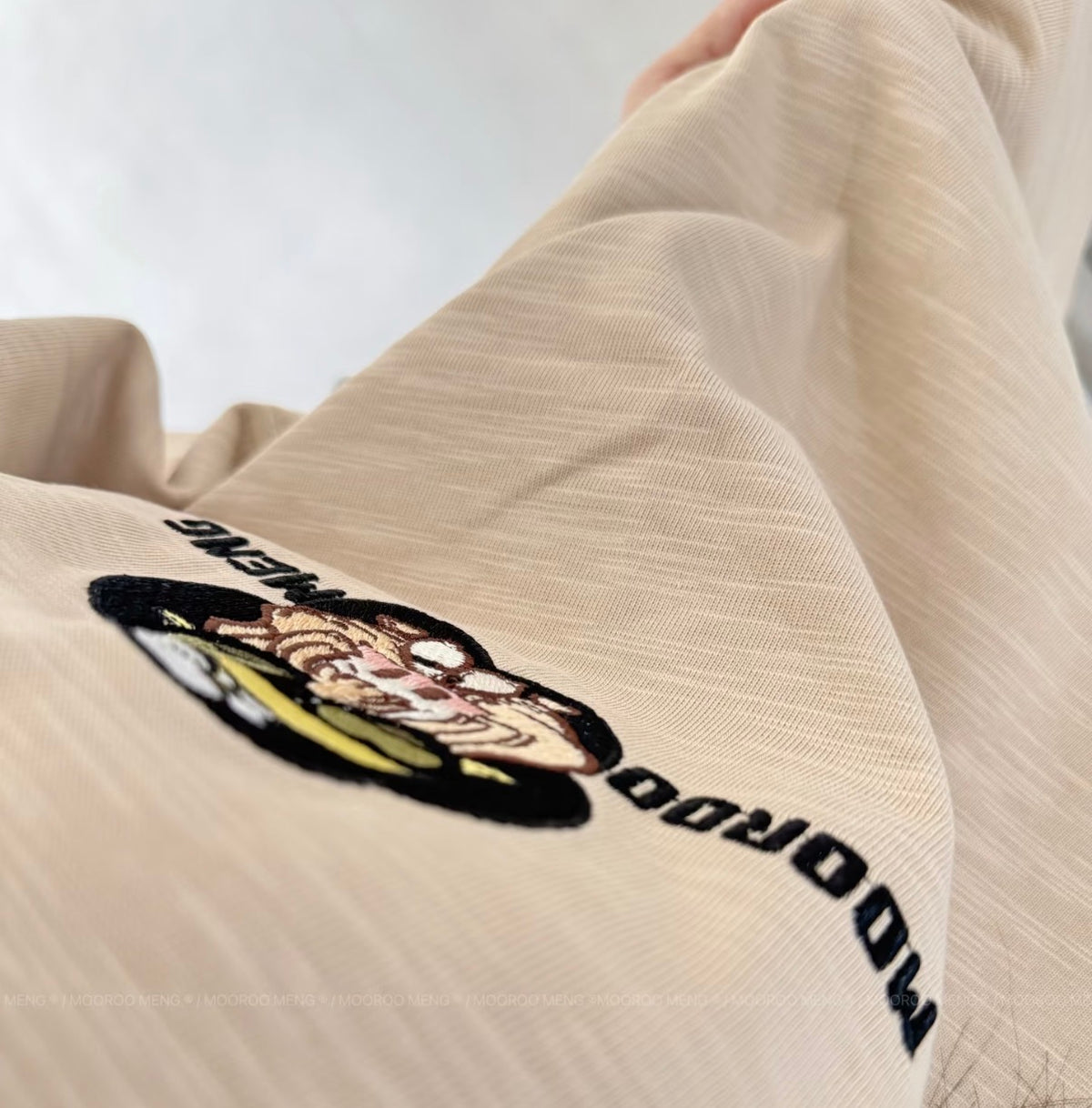 (Pre-Order) Heavyweight Loose-Fit Yellow Cotton Crew-Neck T-Shirt with Helicopter Embroidery (Slub Cotton)
