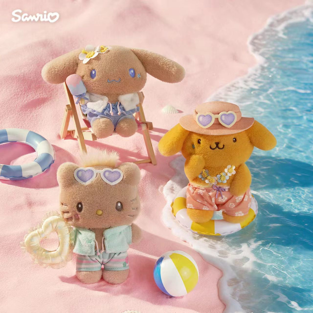 (Pre-Order) Sanrio Summer Sun‑Bathing Series Plush Charm
