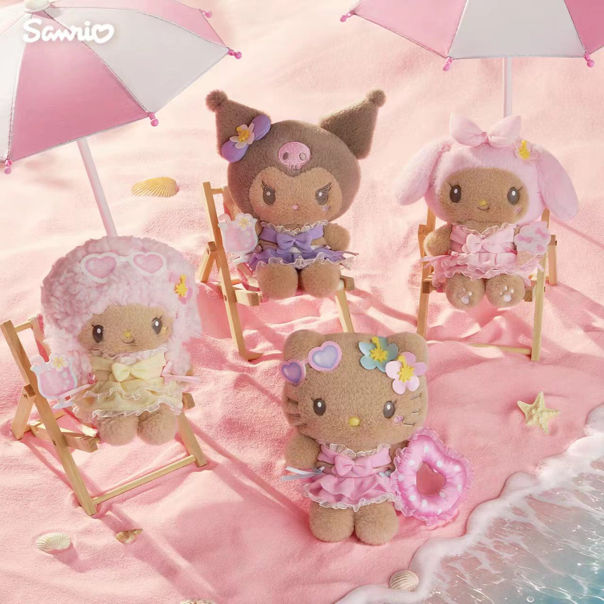 (Pre-Order) Sanrio Summer Sun‑Bathing Series Plush Charm