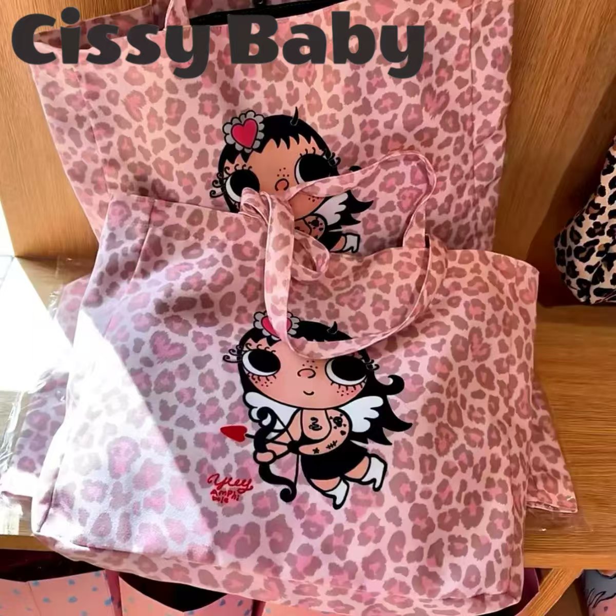 Cissy Baby Yuy Pink Leopard Cupid Tote Bag