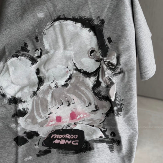(Pre-Order) Jiangjiang Original New "It's Me, the Little Mouse" – Hand-Drawn Style Print, Combed Cotton Crew-Neck T-Shirt