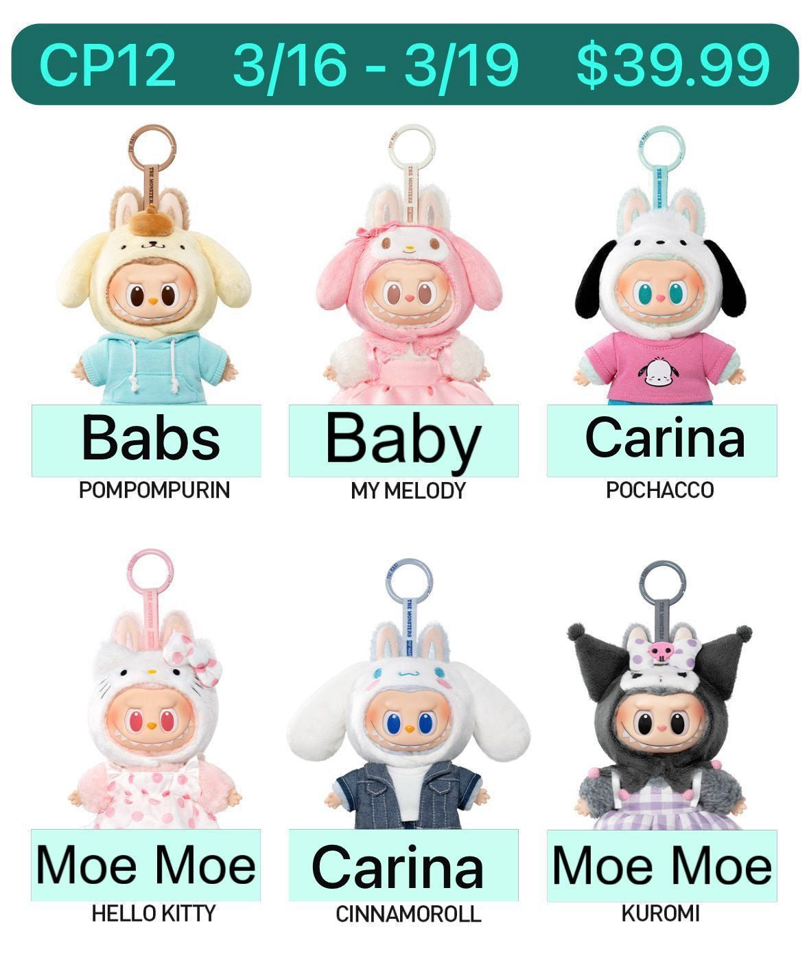 THE MONSTERS × Hello Kitty and Friends Series-Vinyl Plush Pendant Blind Box(Confirmed ones shipped within 3-5 days)