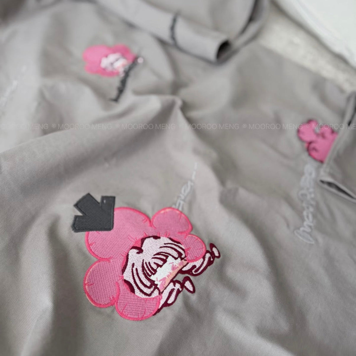 (Pre-Order) Soy Sauce Sauce New Product Full Print Floral Original Embroidered Warm Grey Loose Pure Cotton Crew Neck T-Shirt