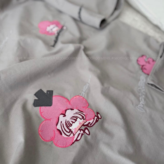 (Pre-Order) Soy Sauce Sauce New Product Full Print Floral Original Embroidered Warm Grey Loose Pure Cotton Crew Neck T-Shirt