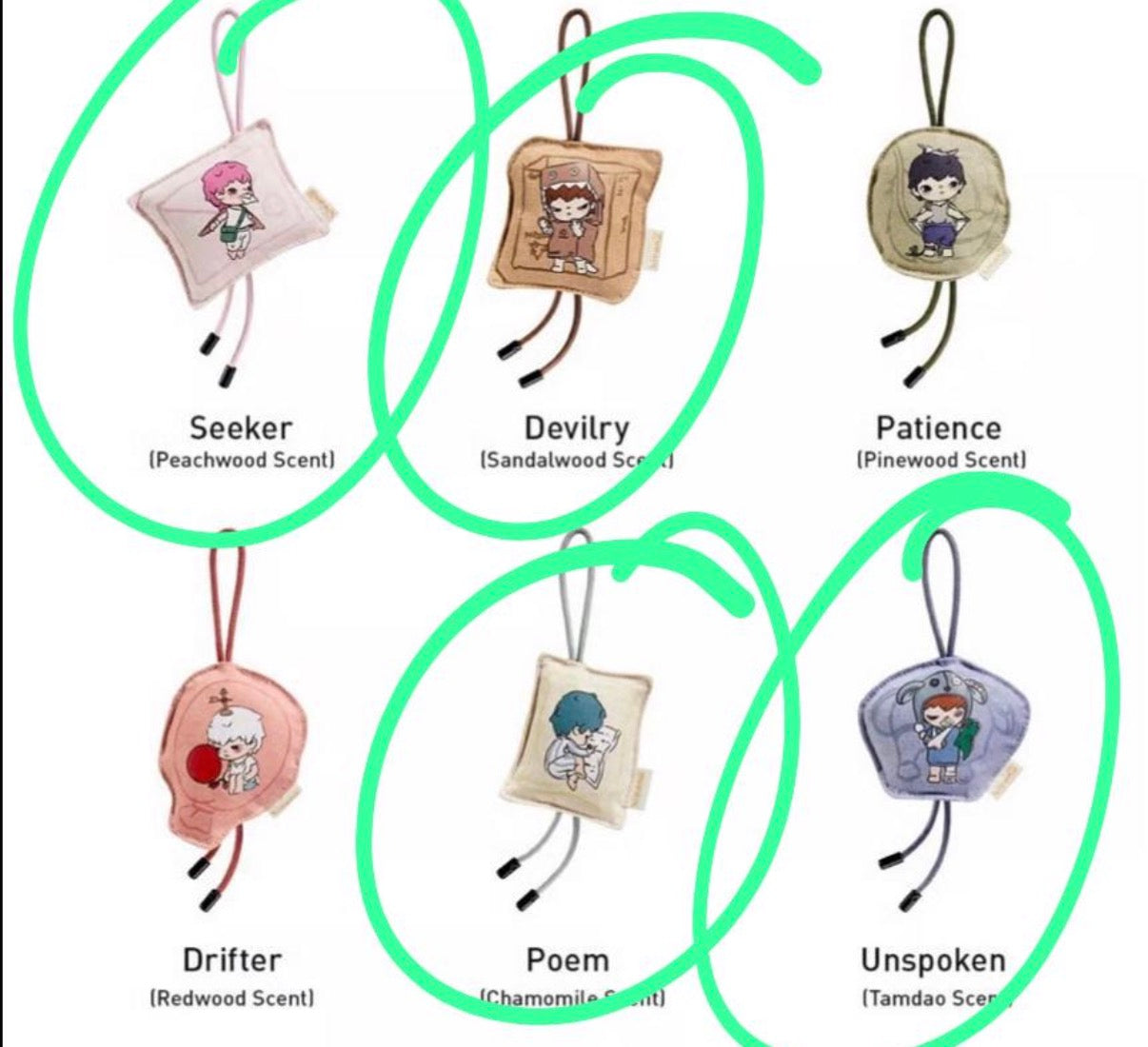 Deim-Hirono frangrance keychains circled ones+ 2 hirono pen sets