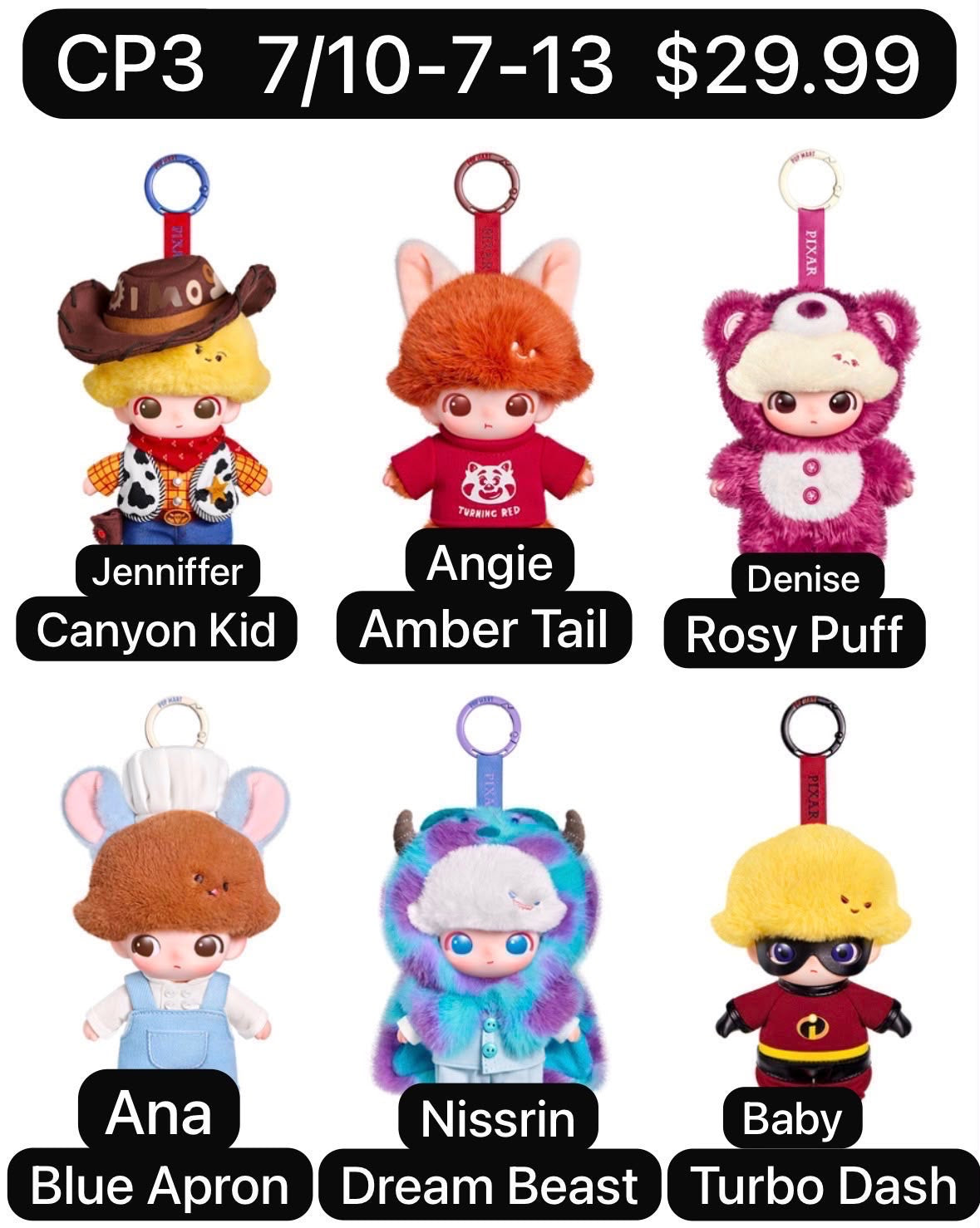 (Pre-Order)Dimoo World x Pixar Series-Vinyl Plush Pendant Blind Box
