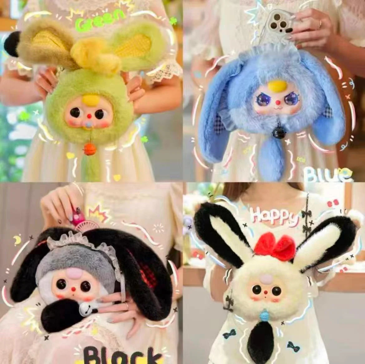 (Wuhan Limited)Baby Three Lucky Rabbit Zipper Bag Plush toy doll