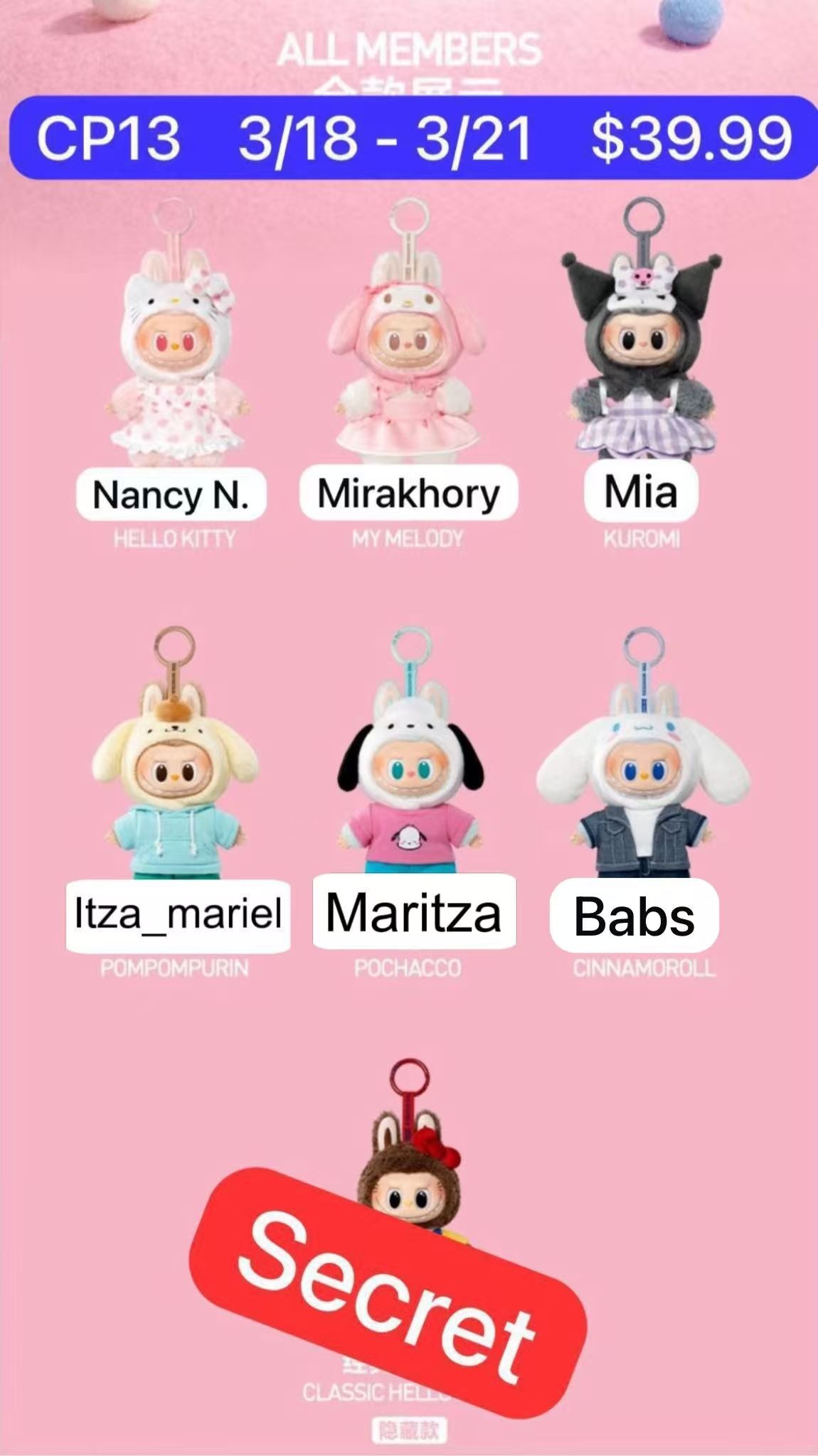 THE MONSTERS × Hello Kitty and Friends Series-Vinyl Plush Pendant Blind Box(Confirmed ones shipped within 3-5 days)
